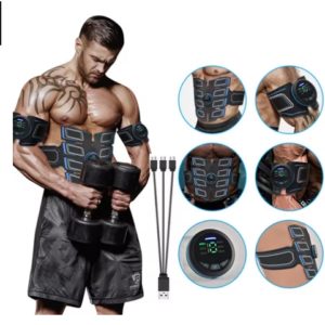 EMS Abdominal Muscle Stimulation Trainer USB Rechargeable Slimming Massager + 3 Controller ABS Abdominal Massag